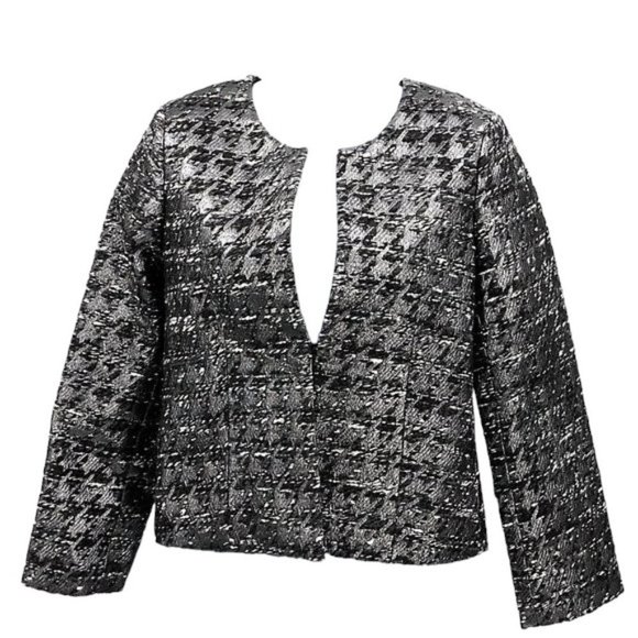 NWT J. Crew "Phoebe" Wool- Metallic Houndstooth Jacket - Picture 1 of 10